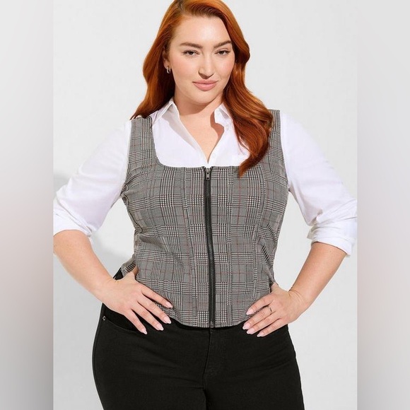 Torrid Double Knit Jacquard Square Neck Zip Front Corset Top Plaid Plus Size 3X - Picture 1 of 11